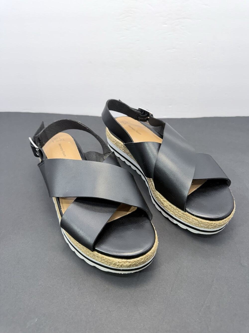 Time and Tru Womens Espadrille Sandals Size 9 Black Crossstrap Platform